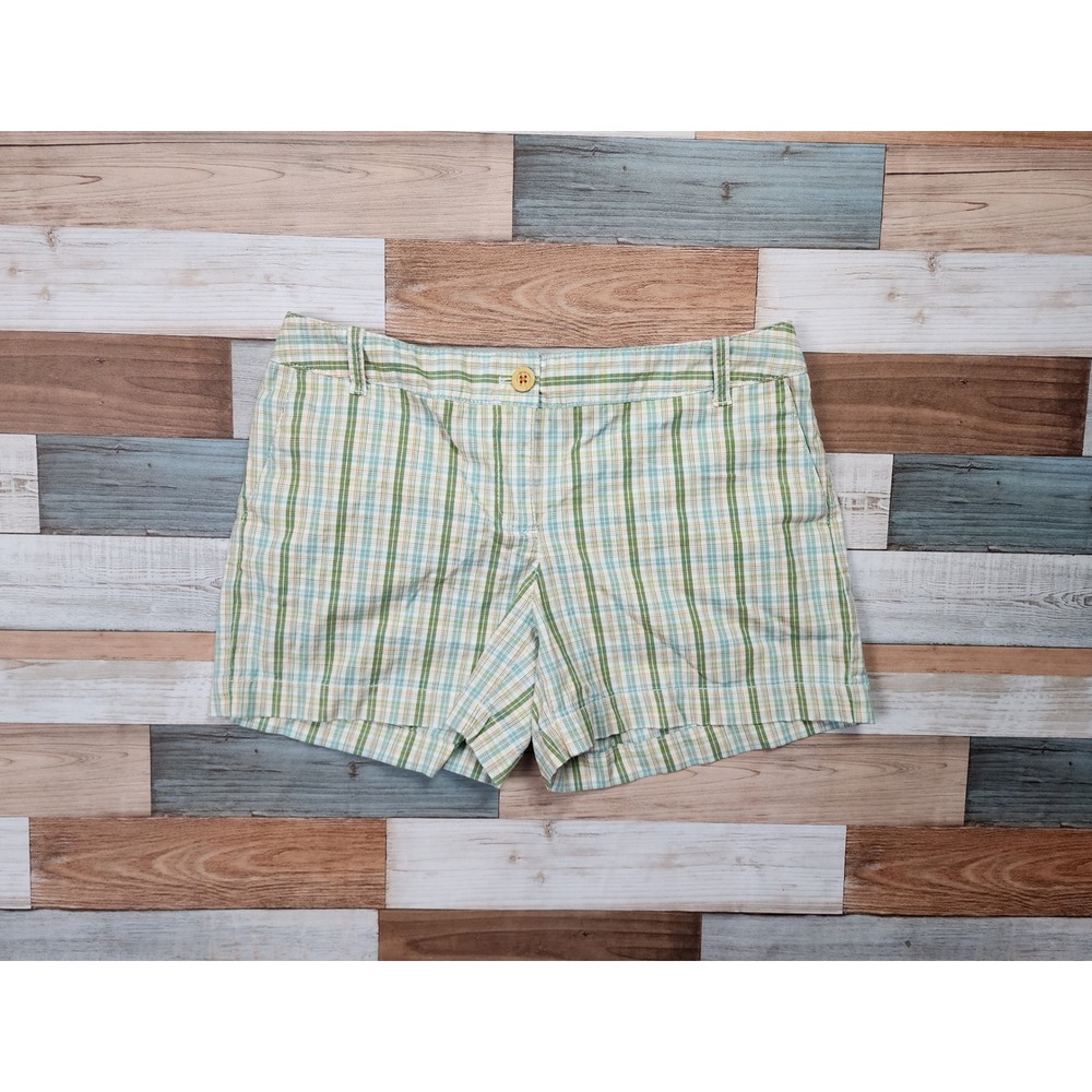 Ann‎ Taylor LOFT Plaid Shorts Womens 4 Green Blue White Checkered Preppy Casual